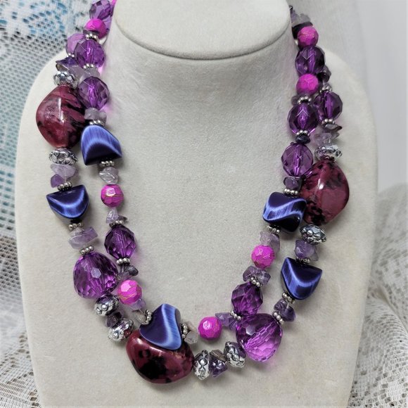 Shades of Purple Double Strand Necklace Amethyst Chips - Picture 9 of 9